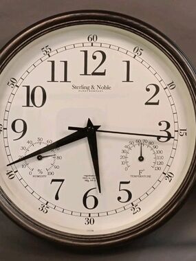 Black and White Wall Clock with Thermometer & Hygrometer Color Tan